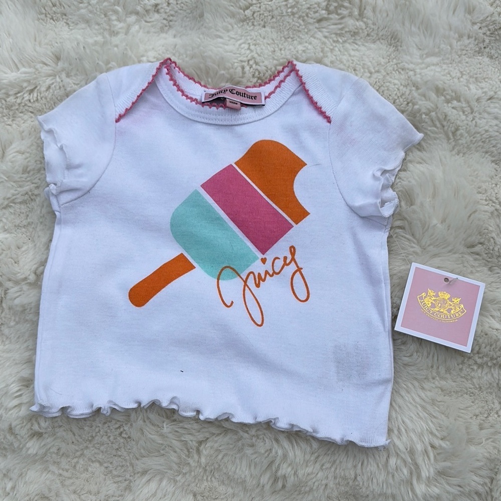 🎀3/6M Juicy Couture Girls Ice Cream Graphic Tee - White pink orange teal NWT